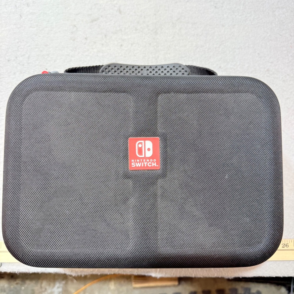 Nintendo Switch Black Hard Shell Carrying‎ Case w/ Zippered Pouch and Red accent